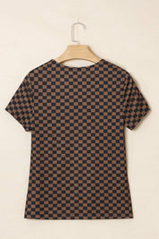 Checkerboard Round Neck Summer T Shirt (S-XL)