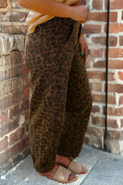 Clear Seam Detail Patchwork Leopard Print Jeans