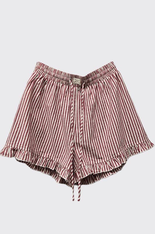 Striped Cotton Ruffle Shorts