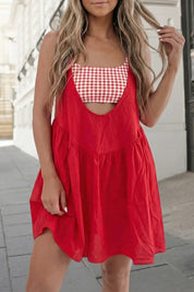 Gingham Contrast Patchwork 2pcs Mini Dress | S-XL