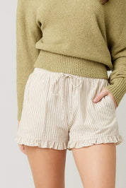 Striped Cotton Ruffle Shorts