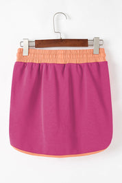 Color Contrast Loose Pullover and Lace-up Waist Skort Set