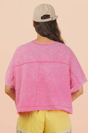NT11429-Mineral Washed Oversized Crop Comfy Knit Top