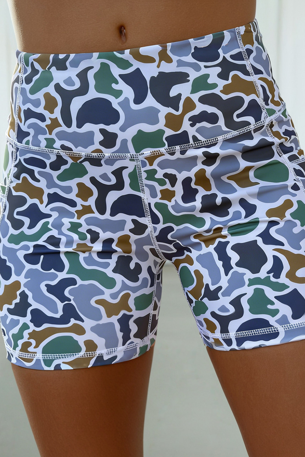 LAS-LIVE Abstract Camo Printed Seam Biker Shorts (S-XL)